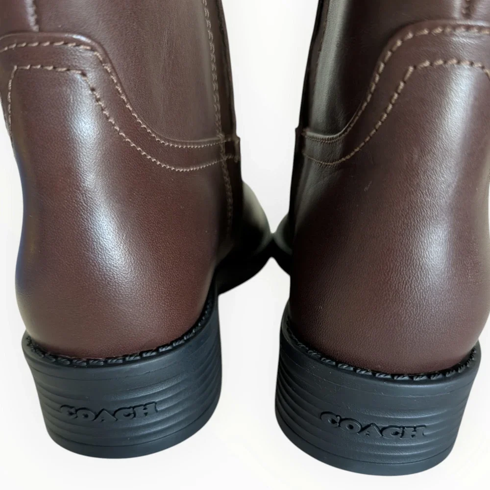 Coach Park Tall Boot in Maple Brown Leather New Size 6 Riding Boots Round Toe